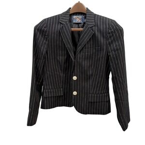 American Living Womens Navy Blue Pinstripe Linen Cotton Blazer Jacket Size 6